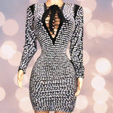 Sparkly Silver Stones Long Sleeves Dress Evening